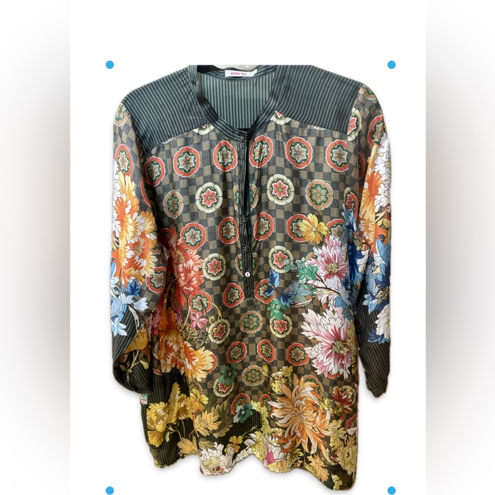 Johnny Was Bettina Multicolor Floral Silk Blouse